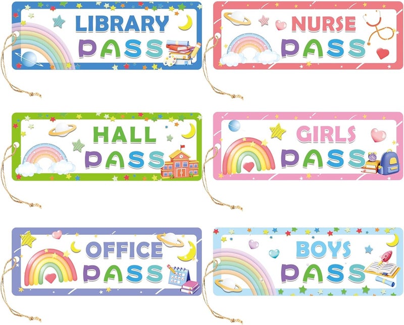Well Tile 6pcs Rainbow Magnetic Hall Passes Classroom Must Haves Reusable Waterproof Pass Card Office Pass Library Pass Nurse Pass for Classrooms Elementary - Image 1